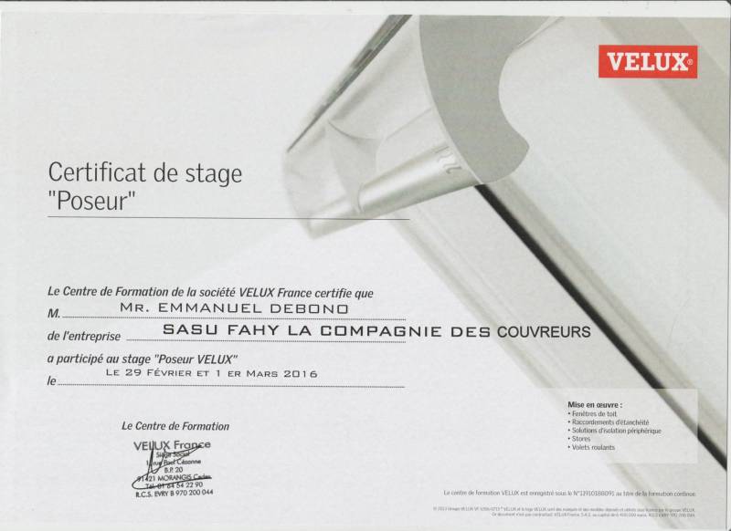 Stage poseur Velux
